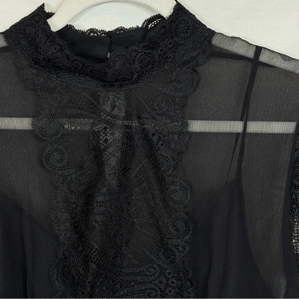 SOLD Black Sheer Silk Short Sleeve Blouse Lace Trim The Limited, Large, Camisole - Picture 13 of 16
